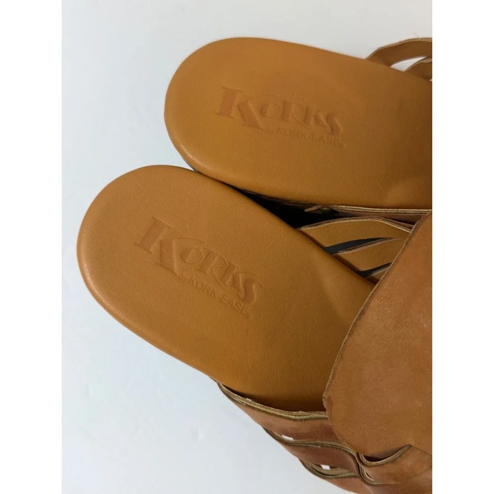 Korks by Kork-Ease Tan Woven Leather Wood Wedge Clogs Mules Size US 11 EU 43 - Picture 9 of 14